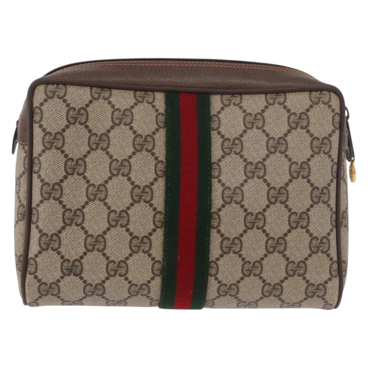 GUCCI GG Supreme Web Sherry Line Clutch Bag PVC Beige Red 89 01 012 Auth gh2182