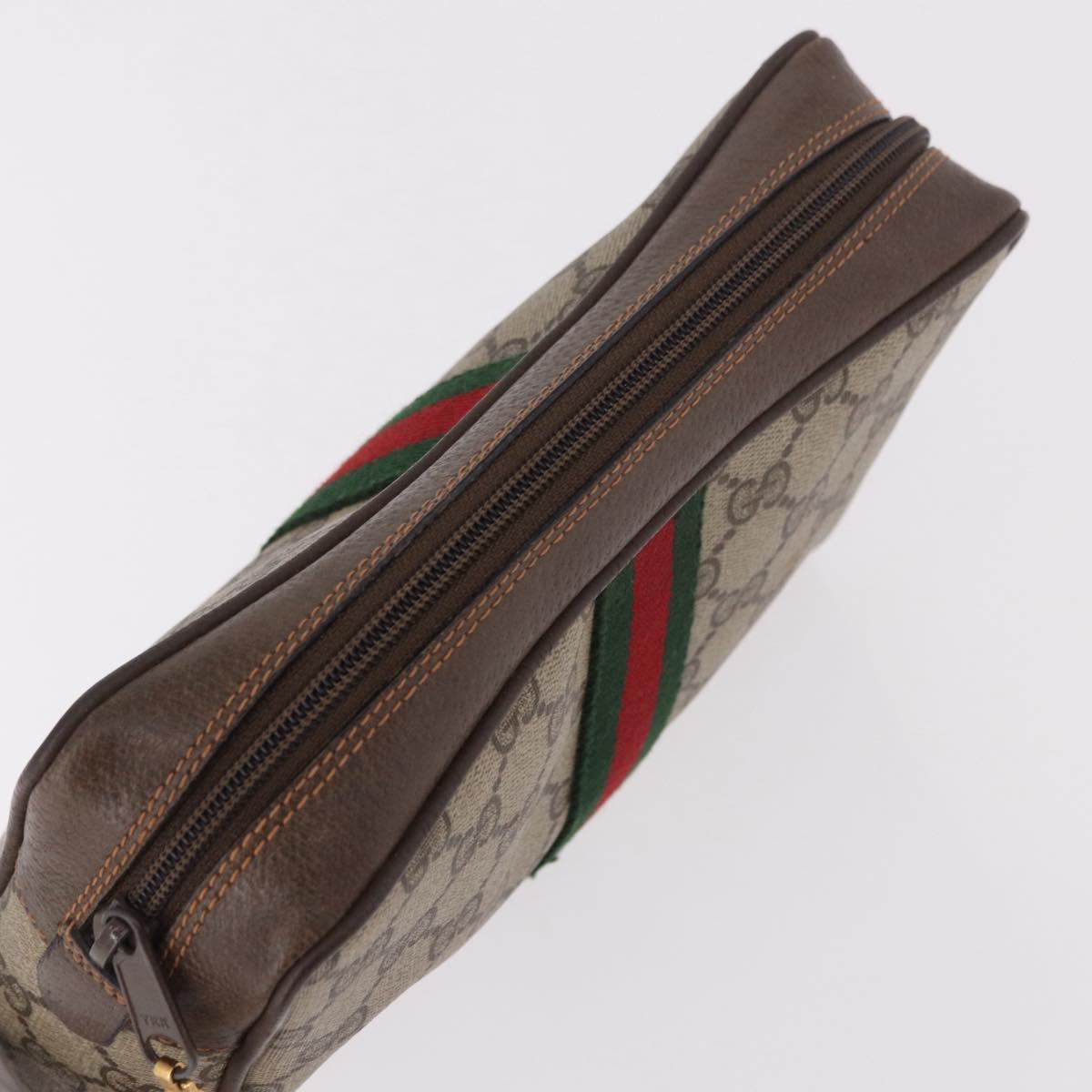 GUCCI GG Supreme Web Sherry Line Clutch Bag PVC Beige Red 89 01 012 Auth gh2182
