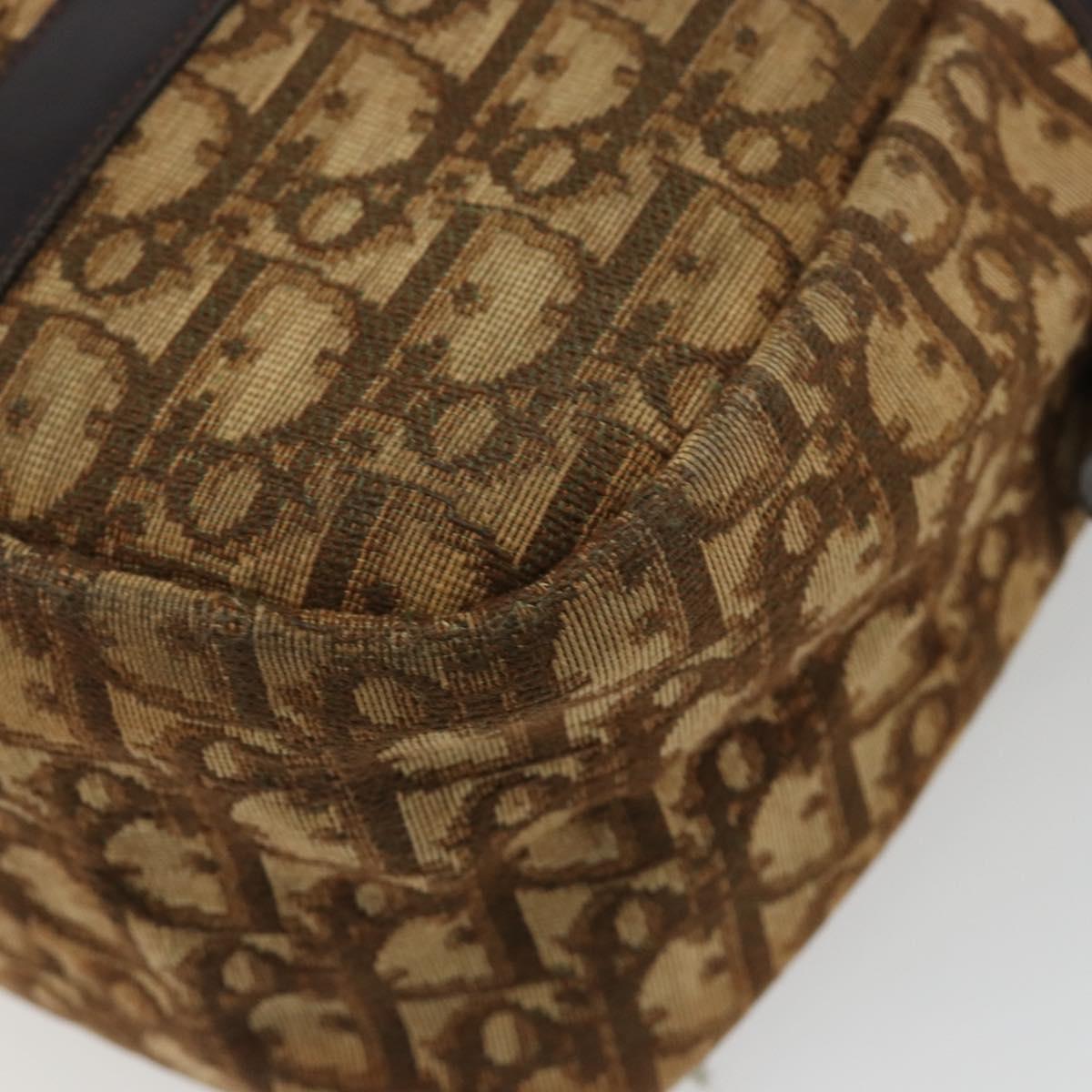 Christian Dior Trotter Canvas Hand Bag Brown Gold Auth gh2185
