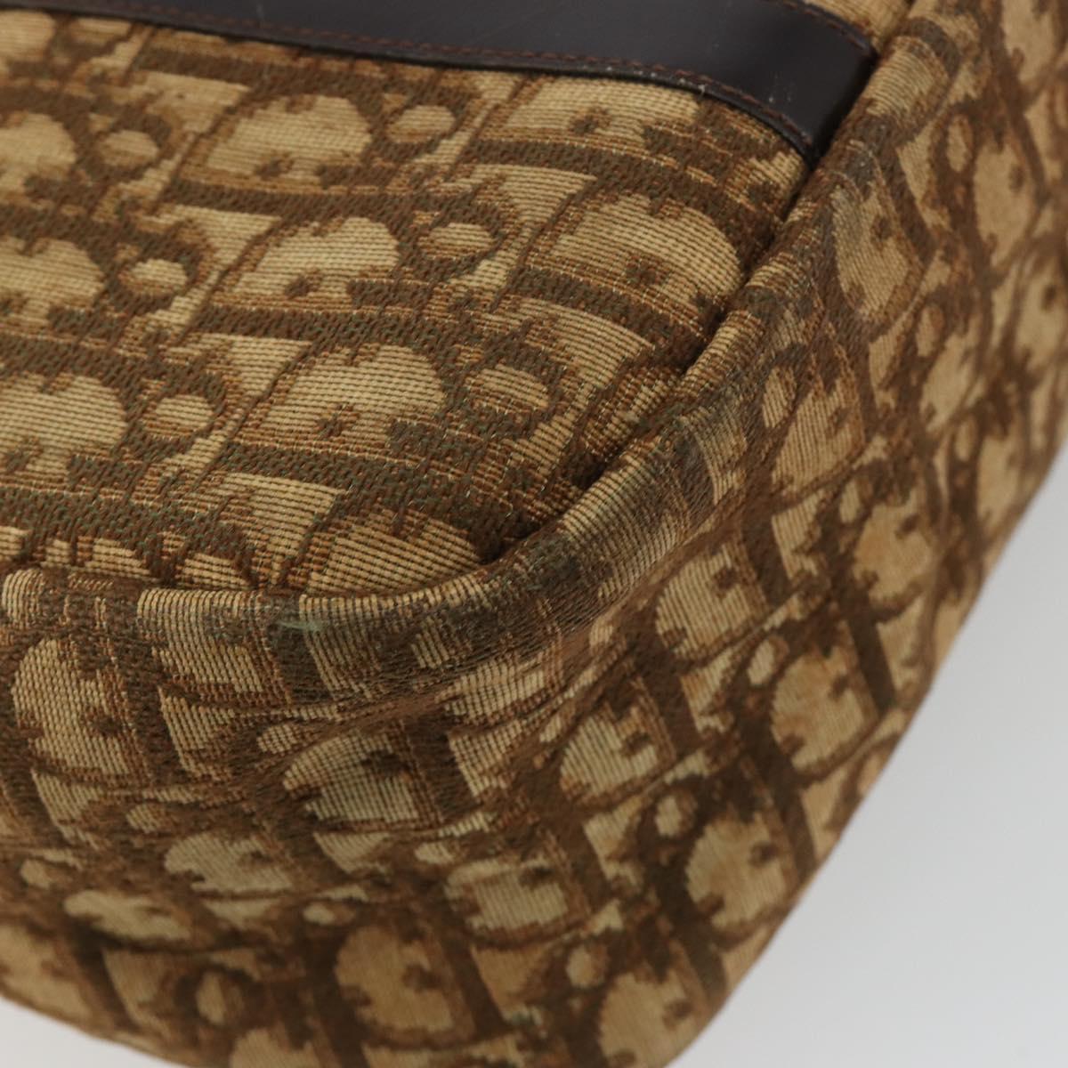 Christian Dior Trotter Canvas Hand Bag Brown Gold Auth gh2185