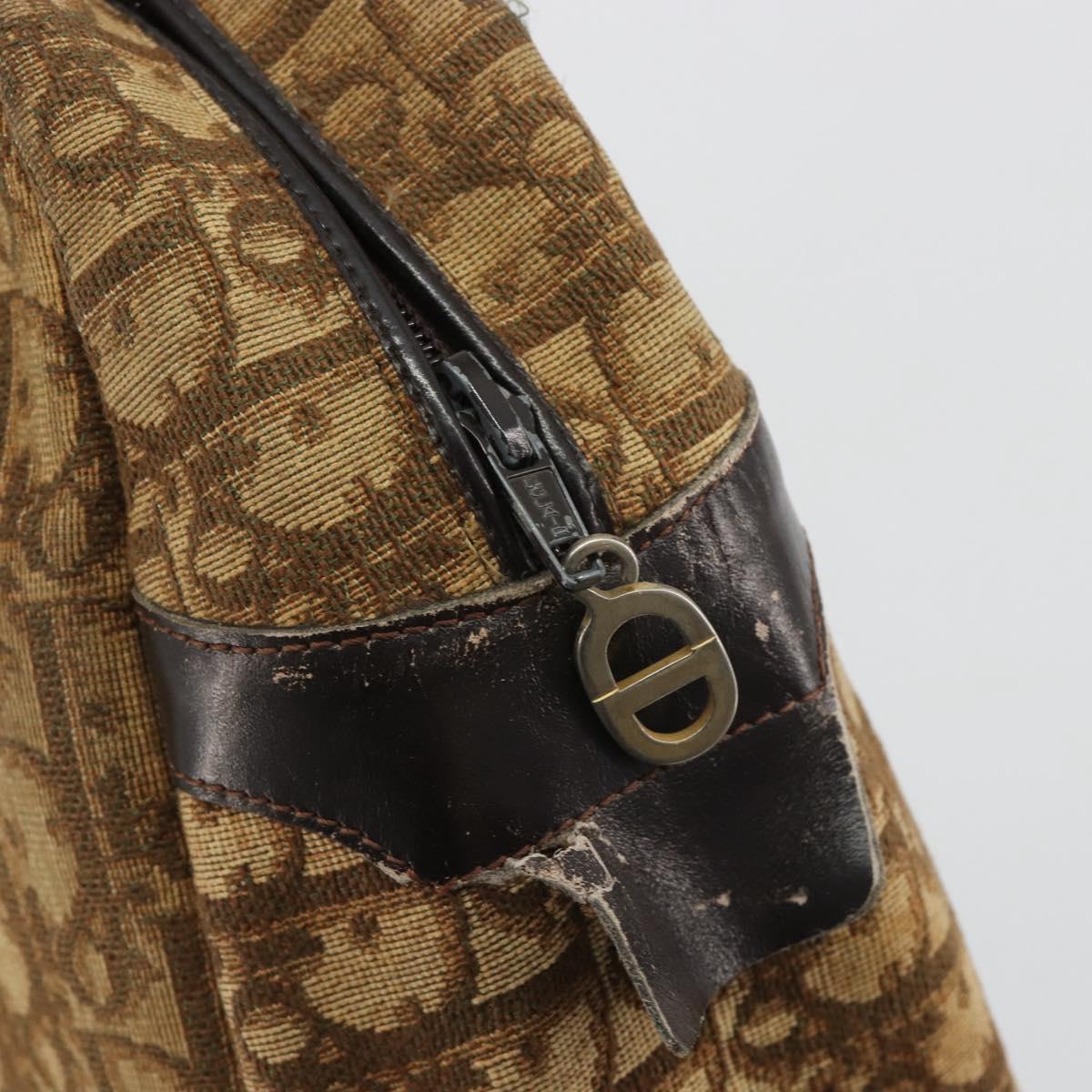 Christian Dior Trotter Canvas Hand Bag Brown Gold Auth gh2185