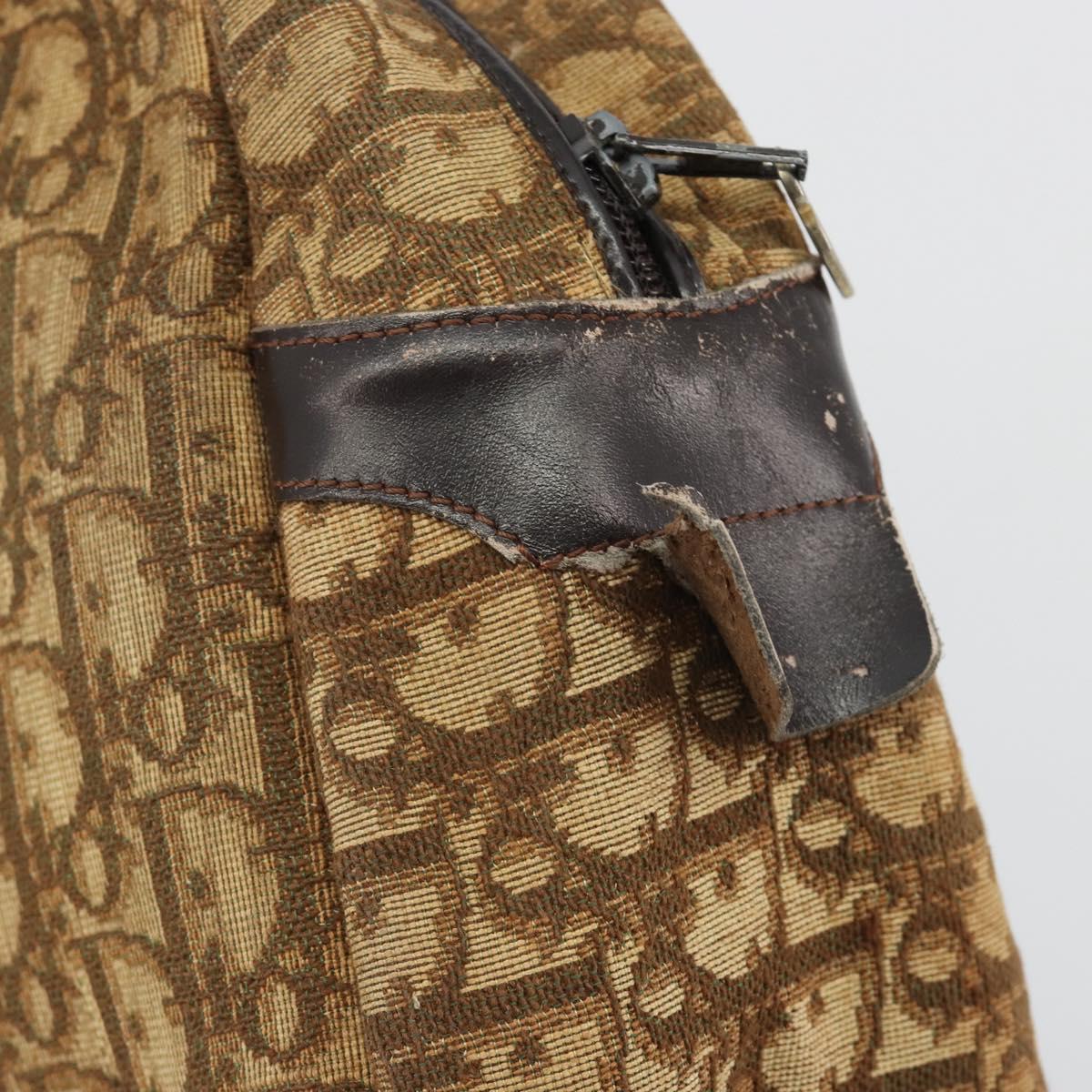 Christian Dior Trotter Canvas Hand Bag Brown Gold Auth gh2185