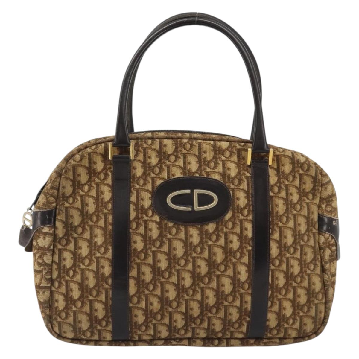 Christian Dior Trotter Canvas Hand Bag Brown Gold Auth gh2185