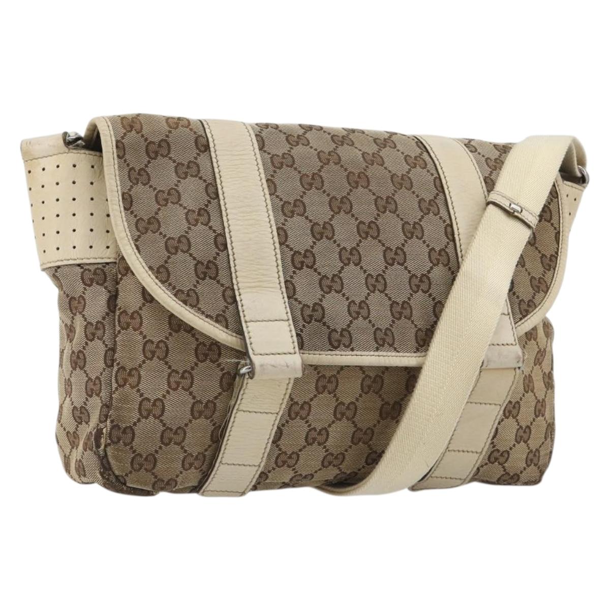 GUCCI GG Canvas Shoulder Bag Beige Silver 145859 Auth gh2186