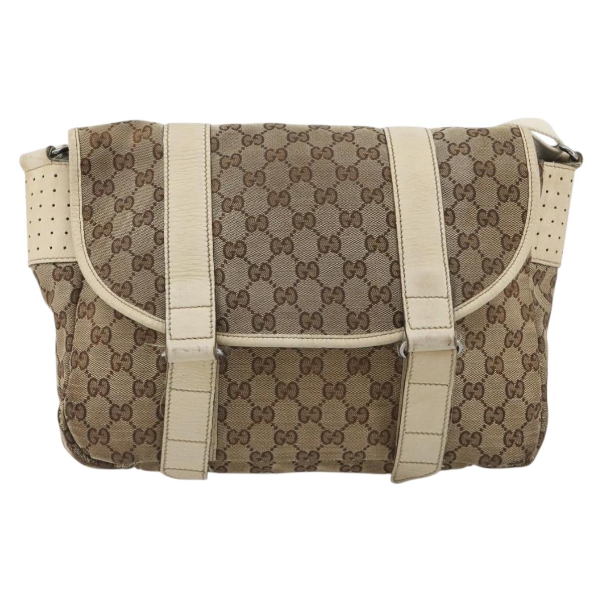 GUCCI GG Canvas Shoulder Bag Beige Silver 145859 Auth gh2186