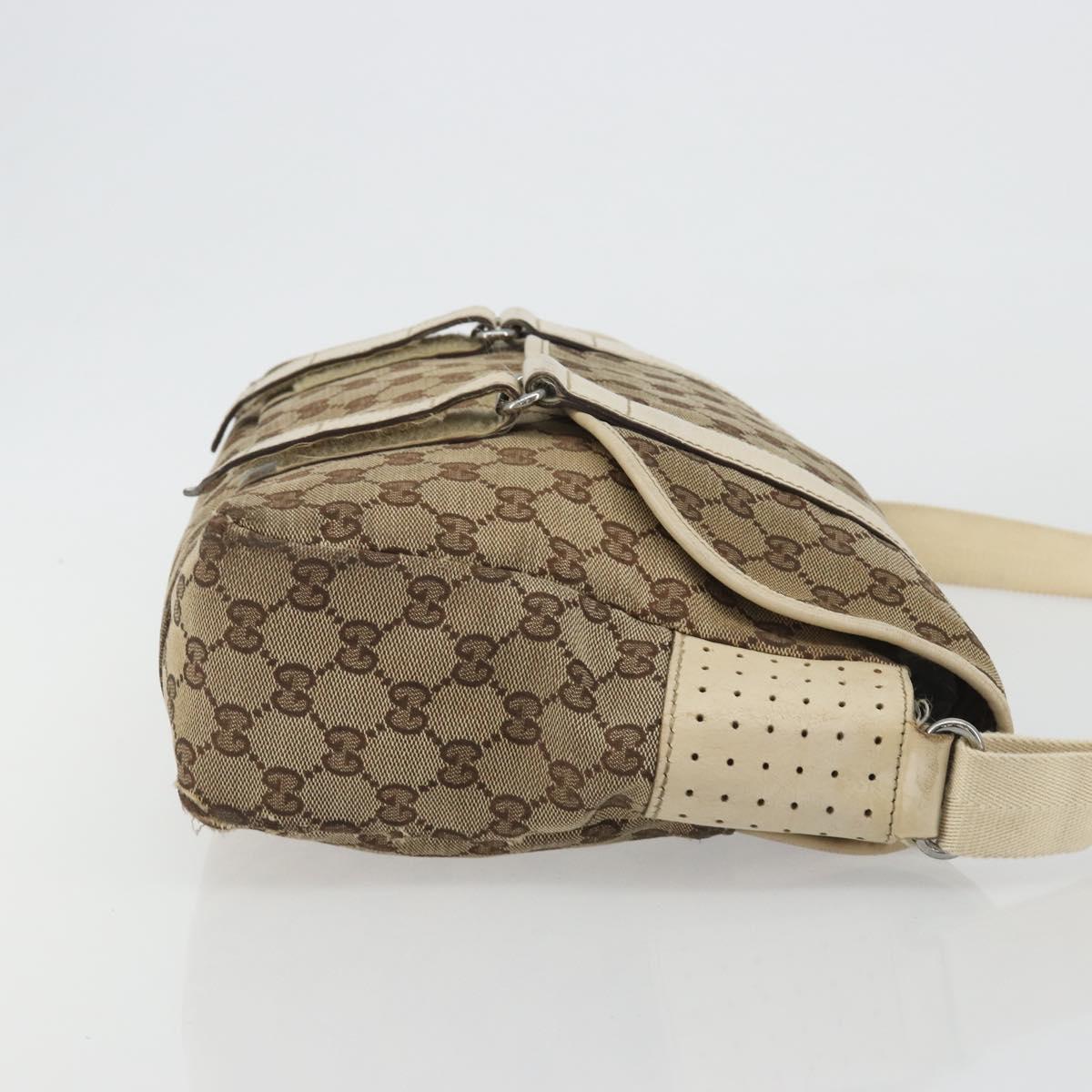 GUCCI GG Canvas Shoulder Bag Beige Silver 145859 Auth gh2186
