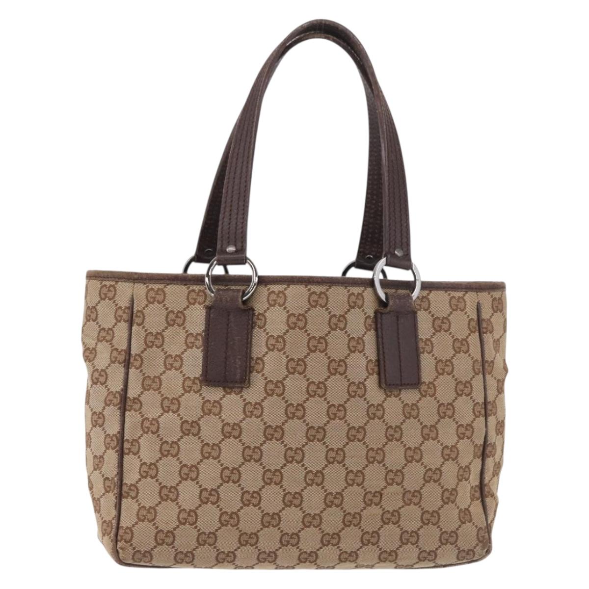 GUCCI GG Canvas Hand Bag Beige Silver 113019 Auth gh2187