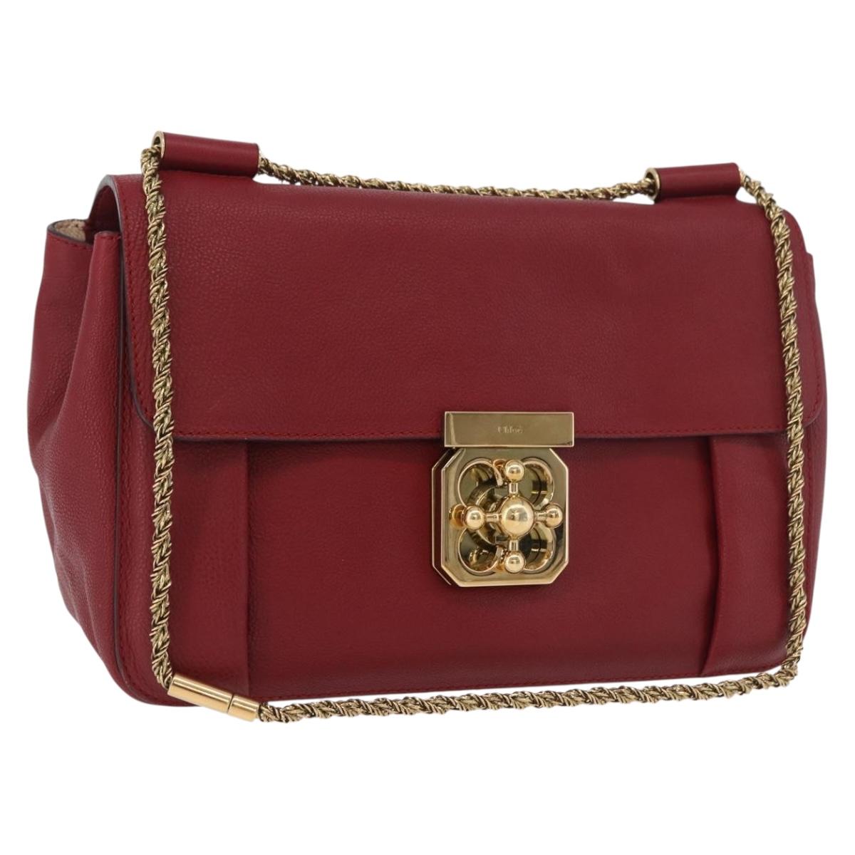 Chloe Elsie Hand Bag Leather Red Gold Auth gh2189A