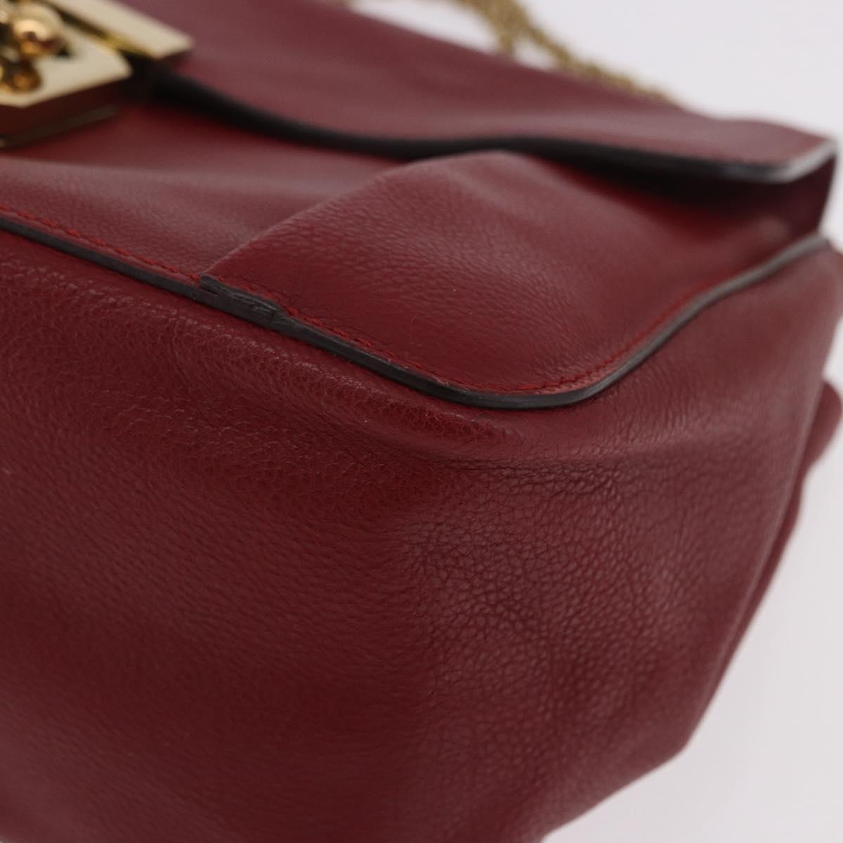 Chloe Elsie Hand Bag Leather Red Gold Auth gh2189A