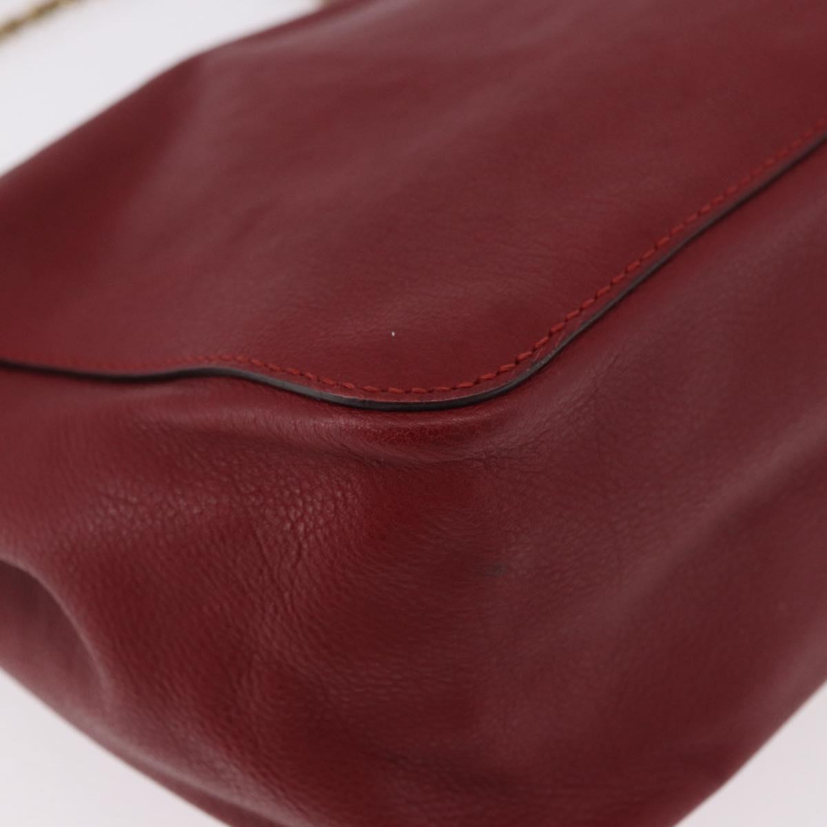 Chloe Elsie Hand Bag Leather Red Gold Auth gh2189A