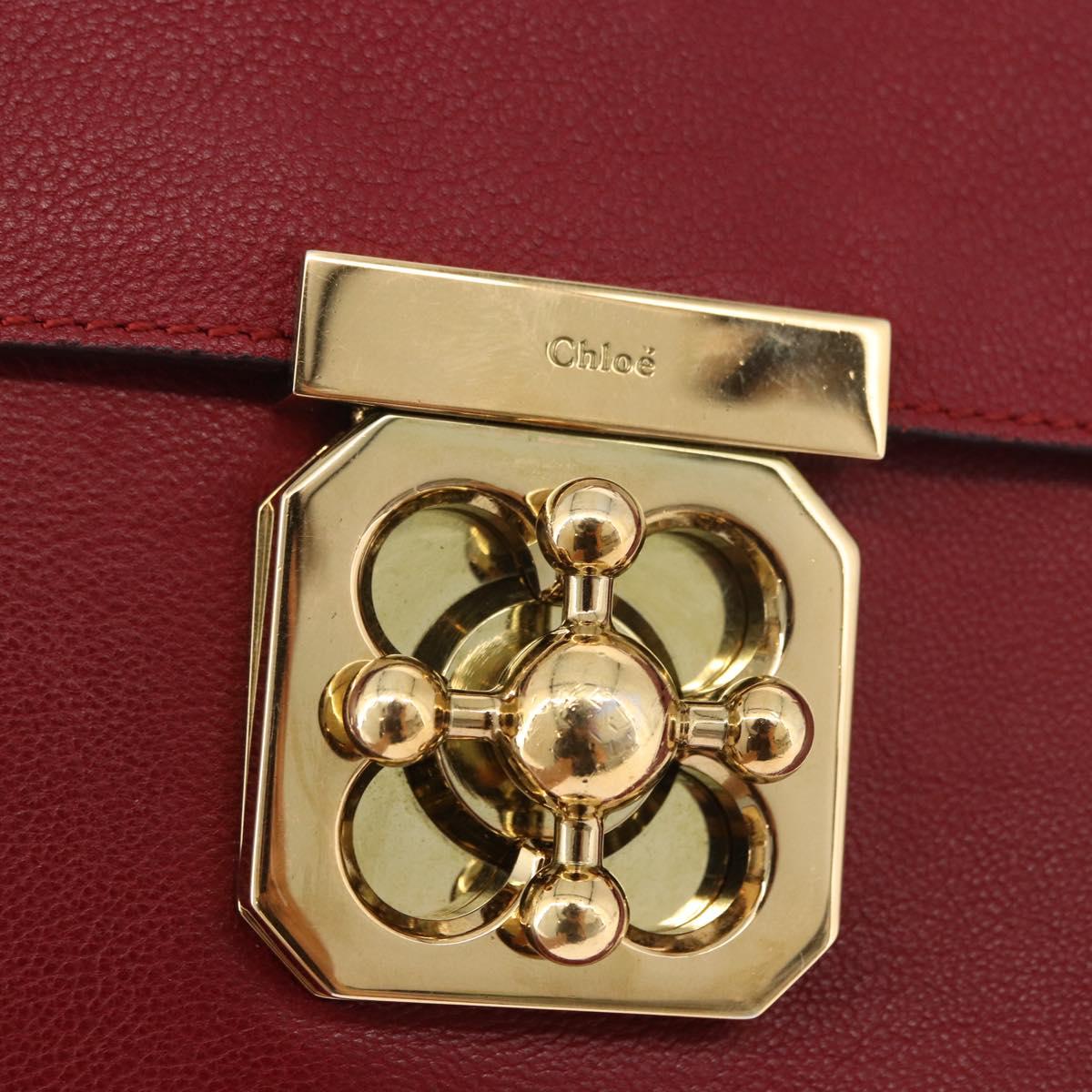 Chloe Elsie Hand Bag Leather Red Gold Auth gh2189A