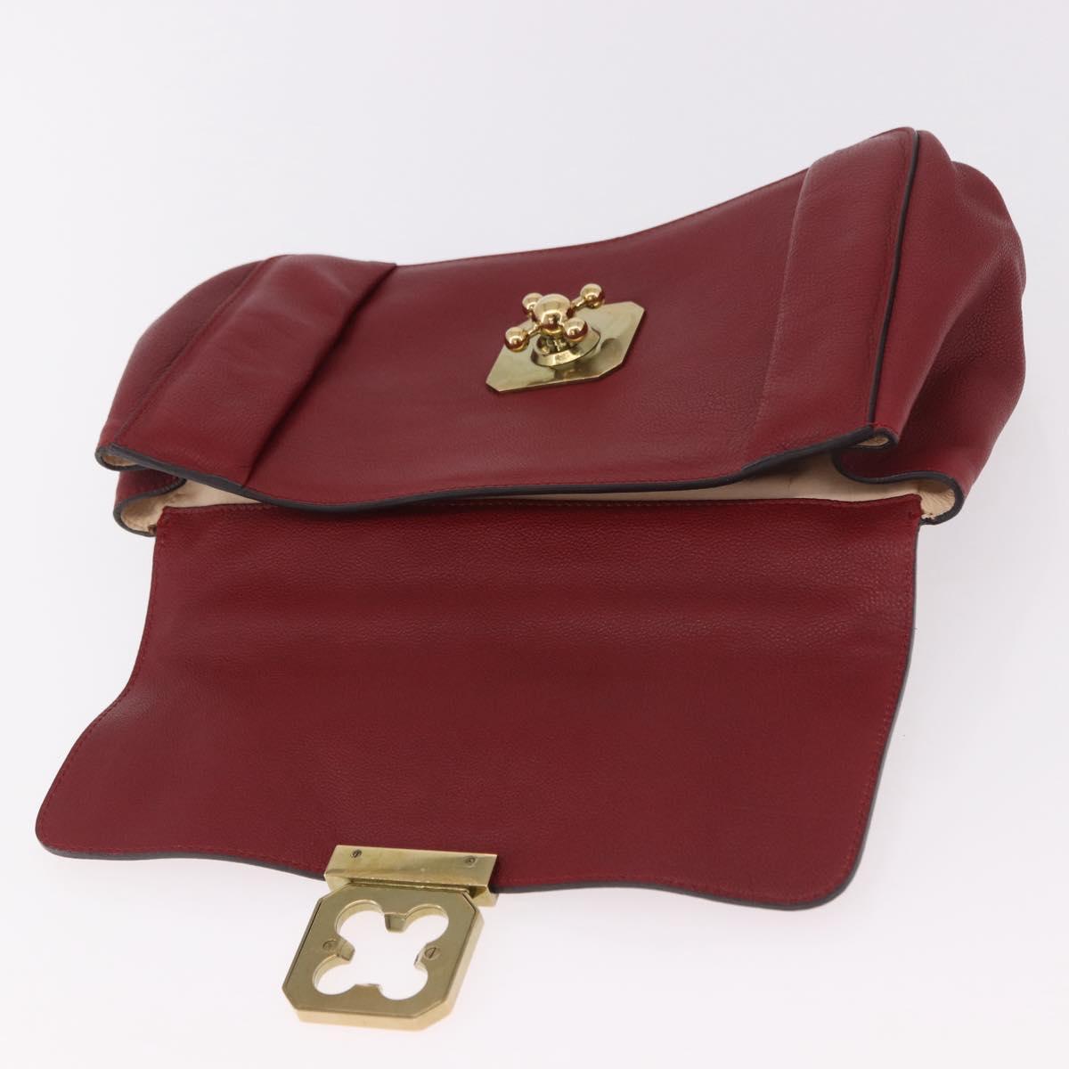 Chloe Elsie Hand Bag Leather Red Gold Auth gh2189A