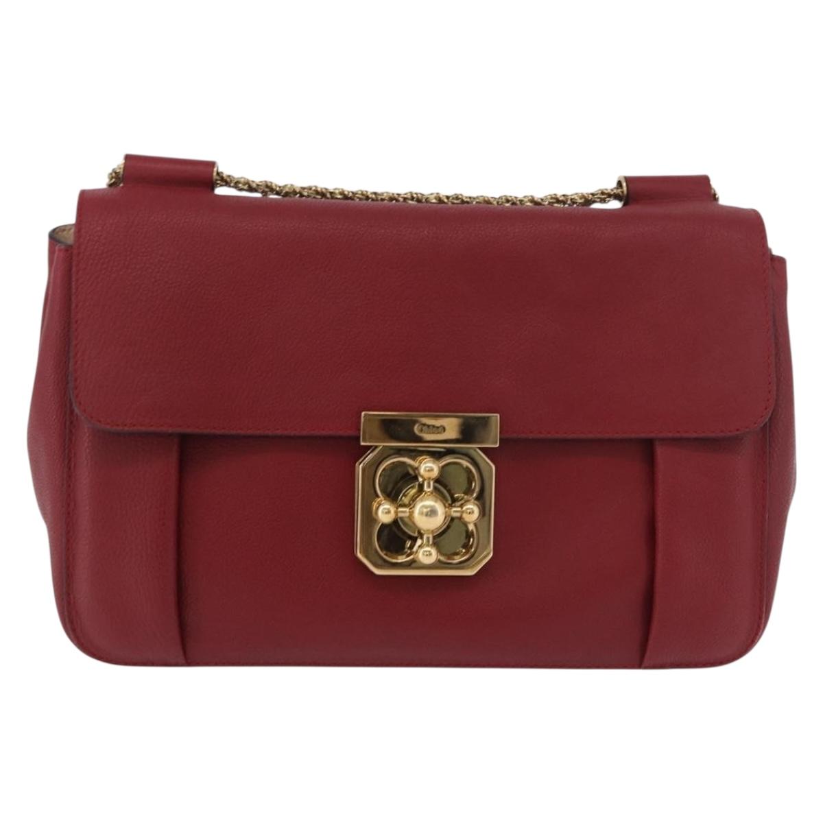 Chloe Elsie Hand Bag Leather Red Gold Auth gh2189A
