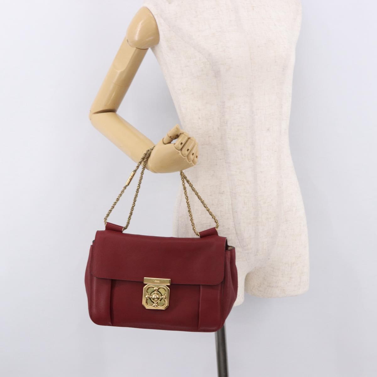 Chloe Elsie Hand Bag Leather Red Gold Auth gh2189A