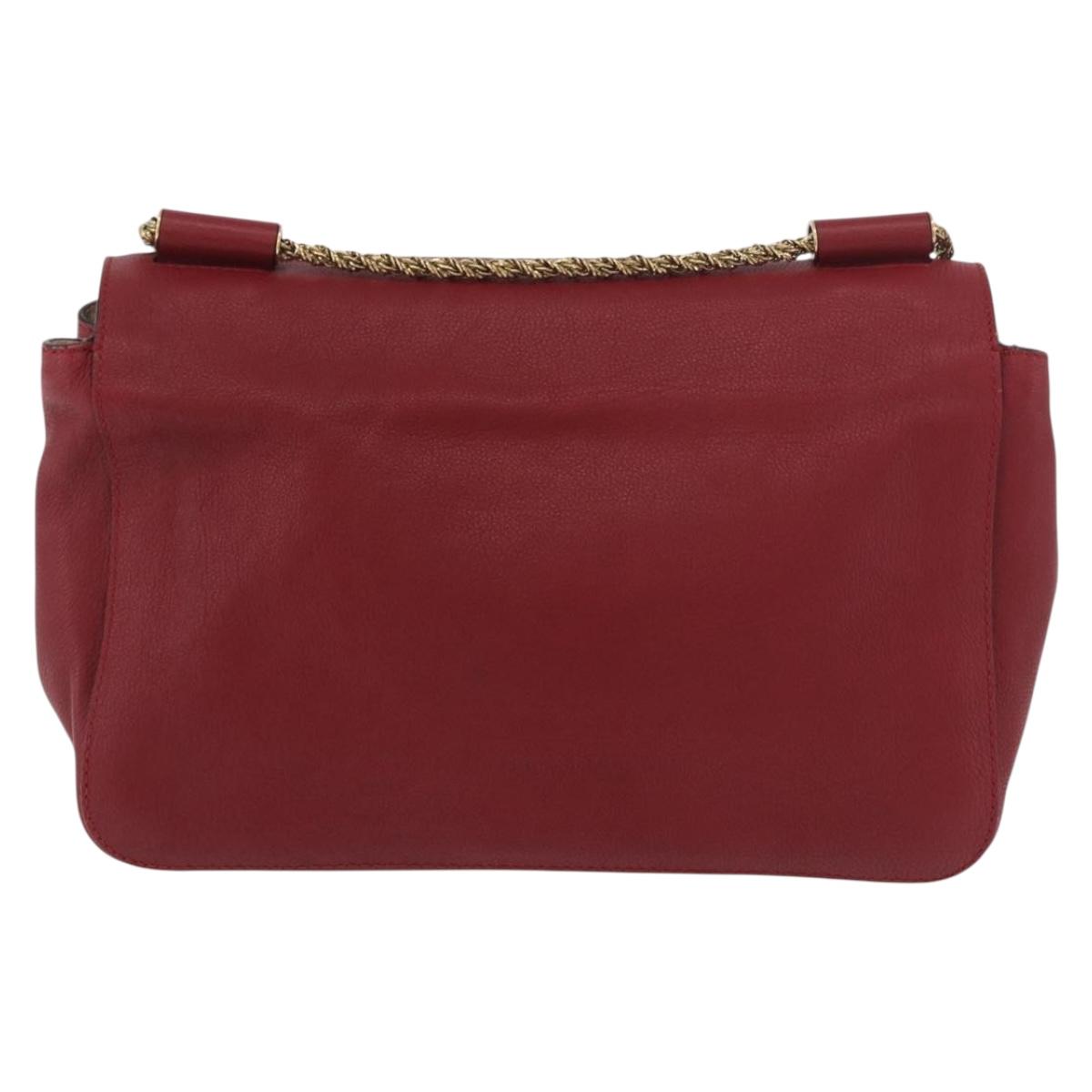 Chloe Elsie Hand Bag Leather Red Gold Auth gh2189A