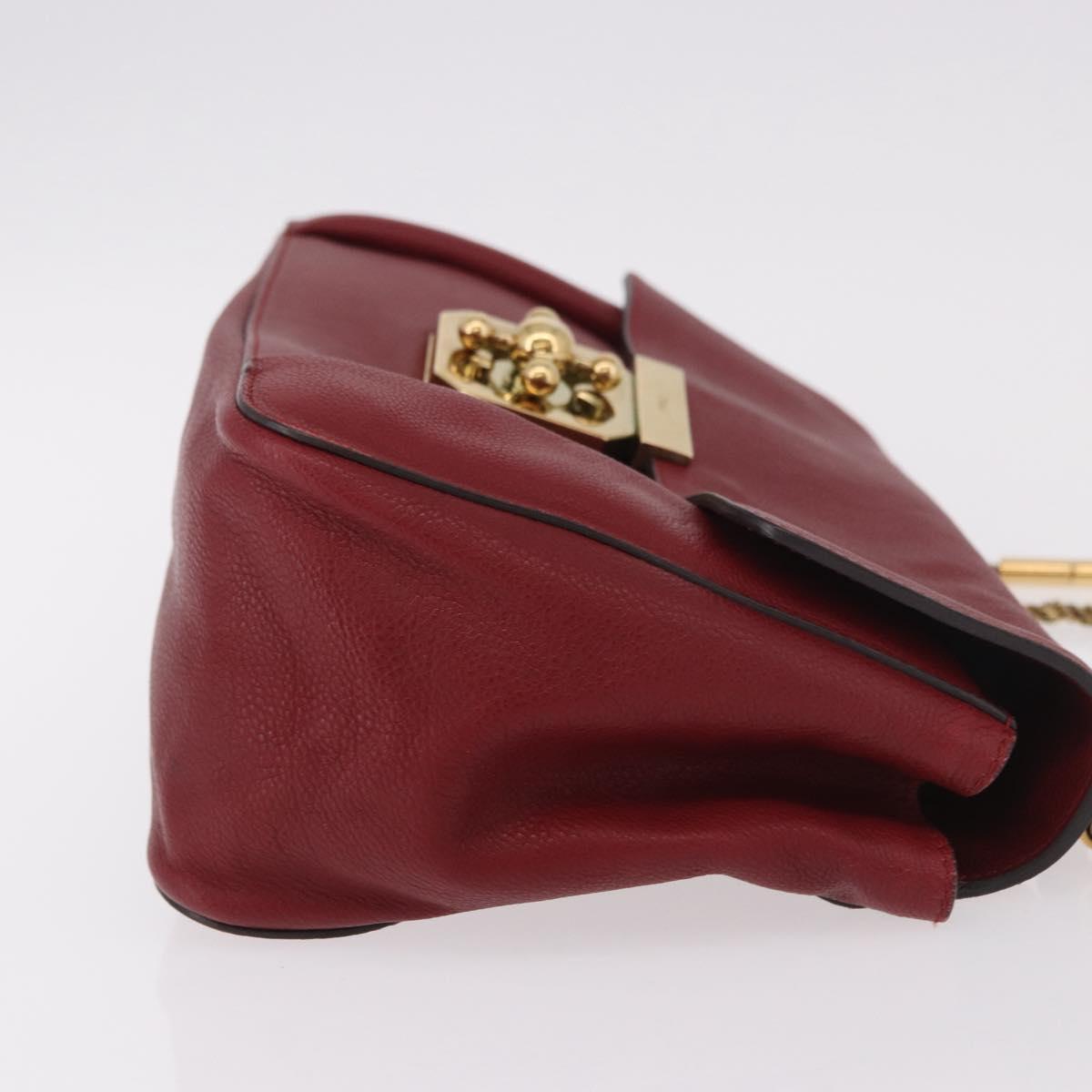 Chloe Elsie Hand Bag Leather Red Gold Auth gh2189A