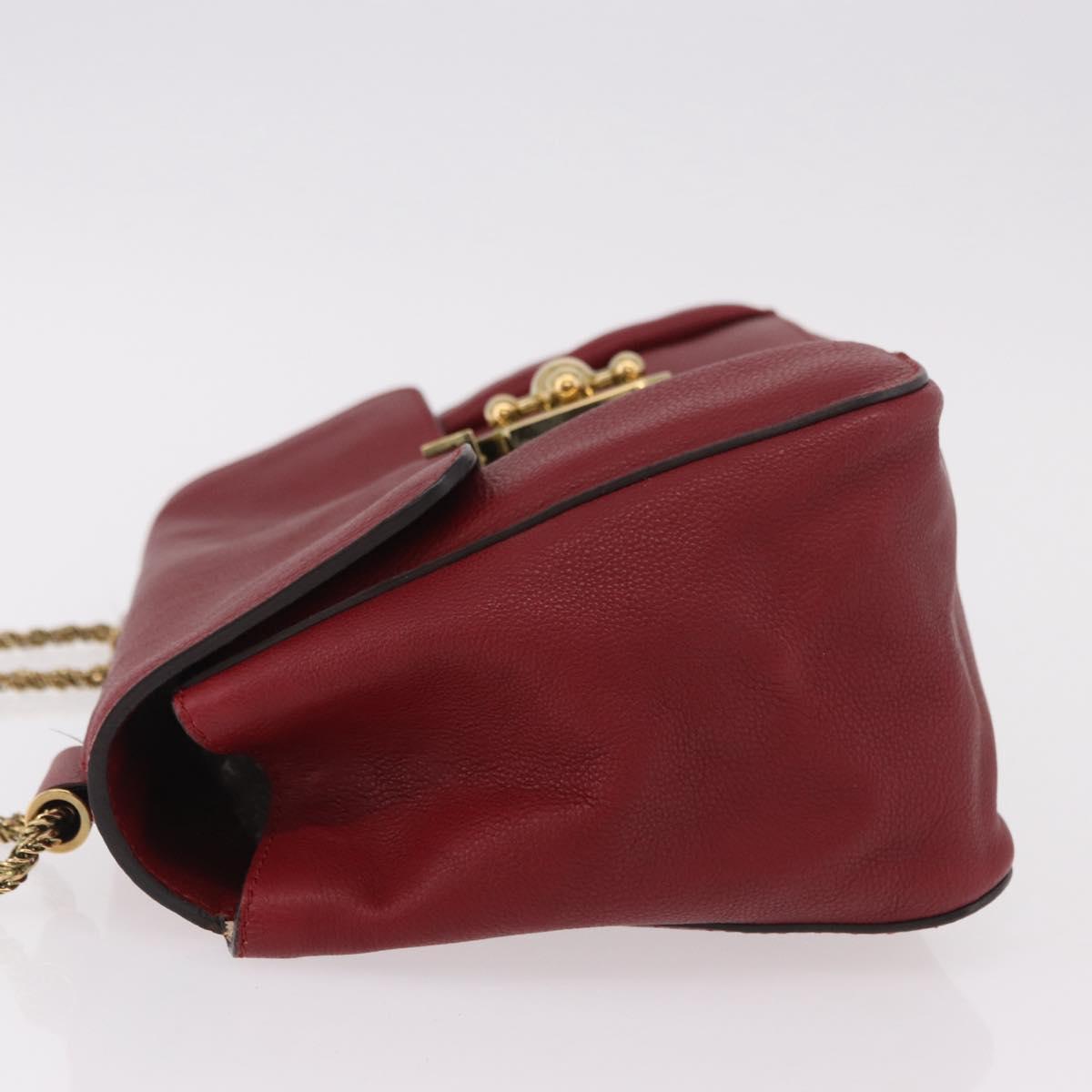 Chloe Elsie Hand Bag Leather Red Gold Auth gh2189A
