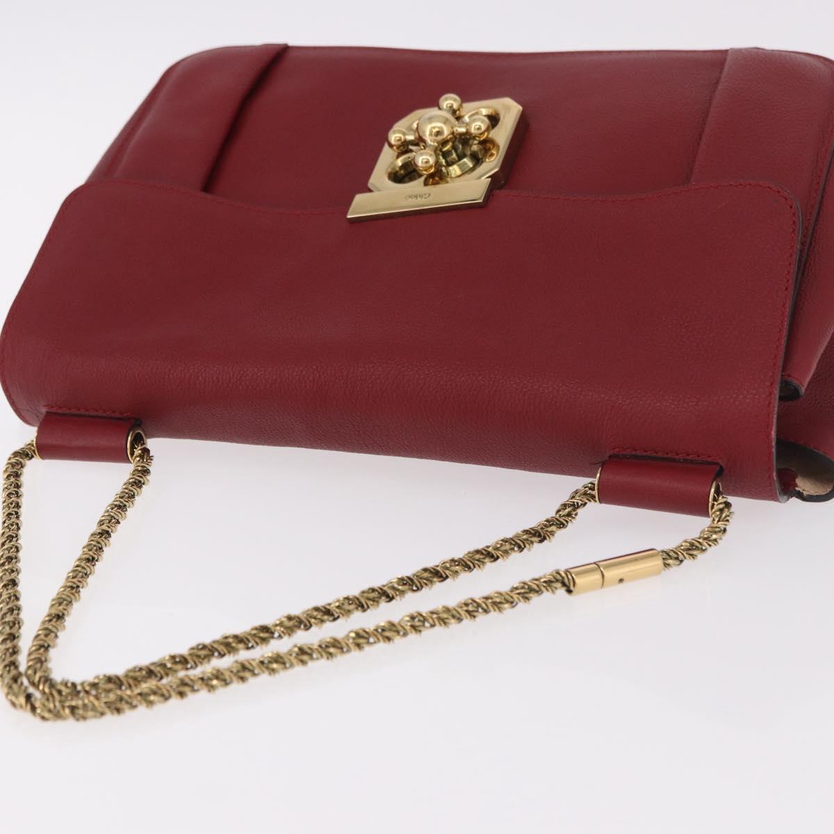Chloe Elsie Hand Bag Leather Red Gold Auth gh2189A