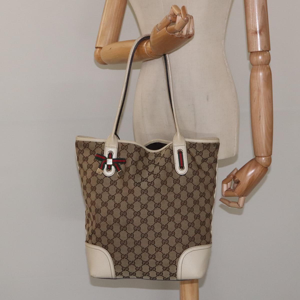 GUCCI GG Canvas Web Sherry Line Tote Bag Beige Gold 181779 Auth gh219