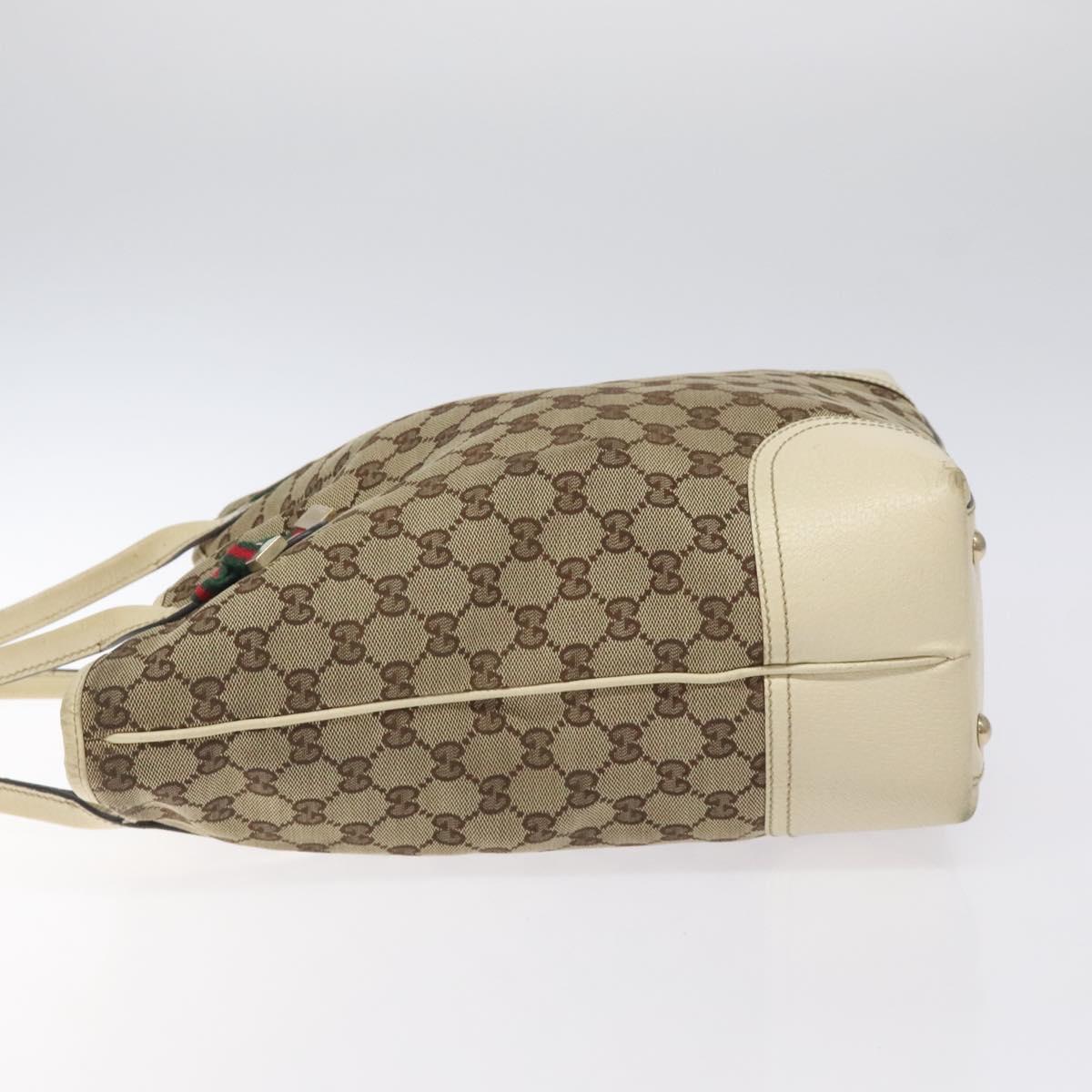 GUCCI GG Canvas Web Sherry Line Tote Bag Beige Gold 181779 Auth gh219