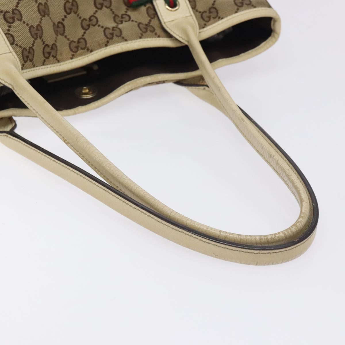GUCCI GG Canvas Web Sherry Line Tote Bag Beige Gold 181779 Auth gh219