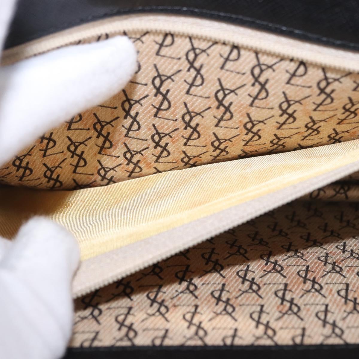 SAINT LAURENT Clutch Bag Leather Black Gold Auth gh2190
