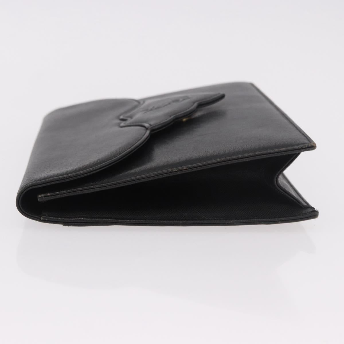 SAINT LAURENT Clutch Bag Leather Black Gold Auth gh2190