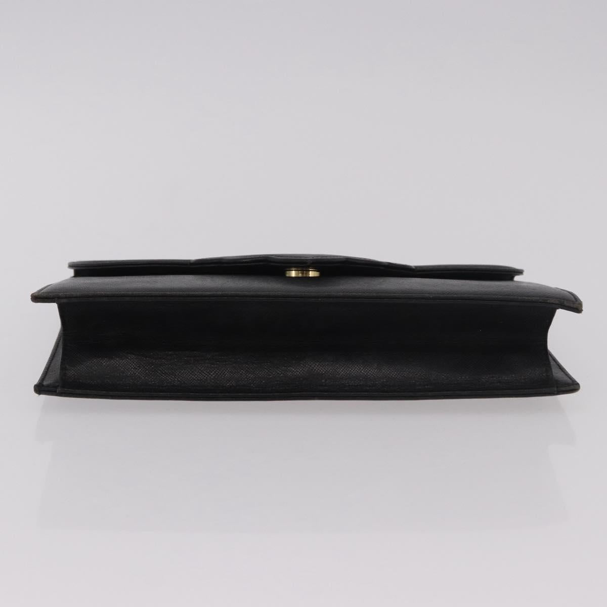 SAINT LAURENT Clutch Bag Leather Black Gold Auth gh2190