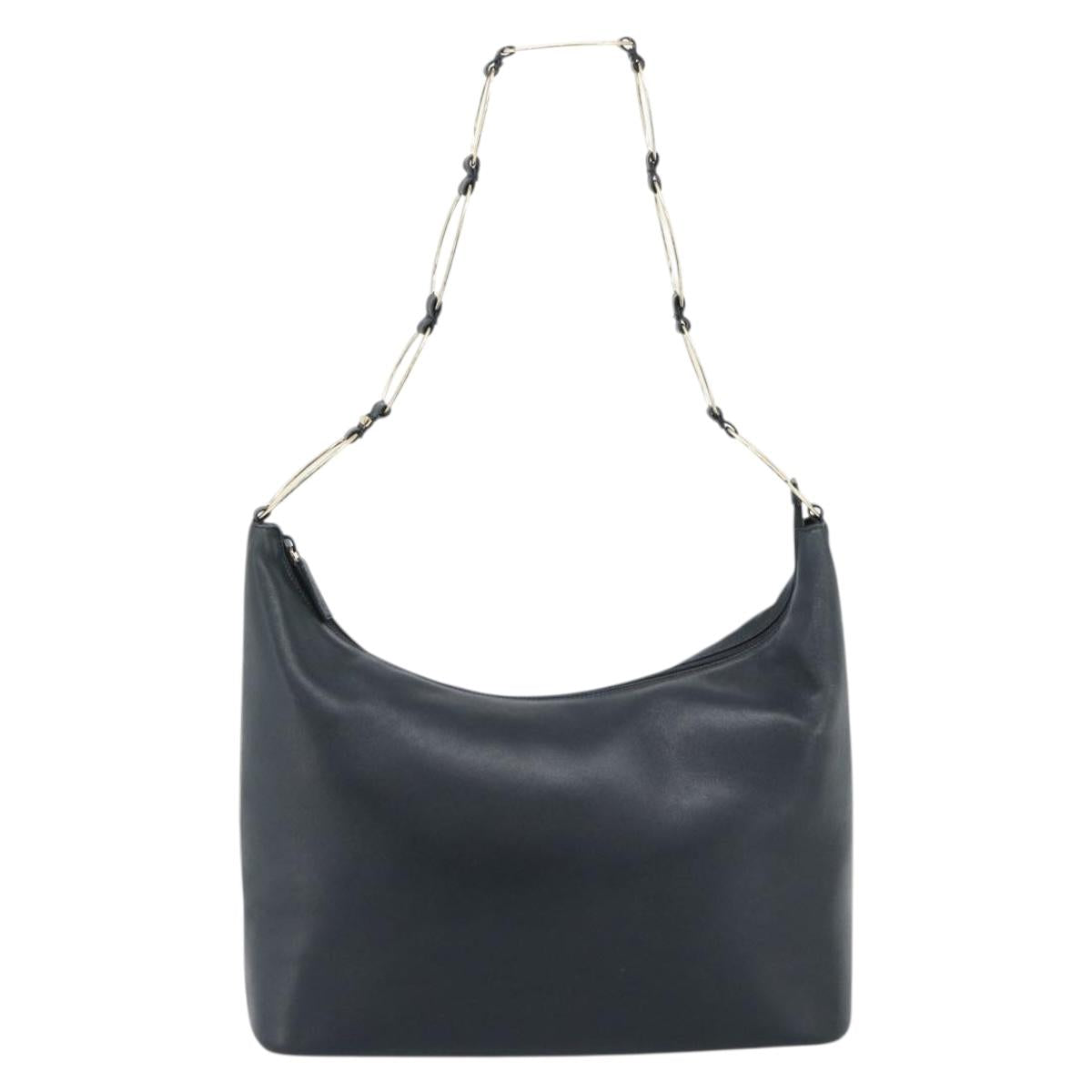 GUCCI Shoulder Bag Leather Navy Gold 001 1998 1805 Auth gh2191