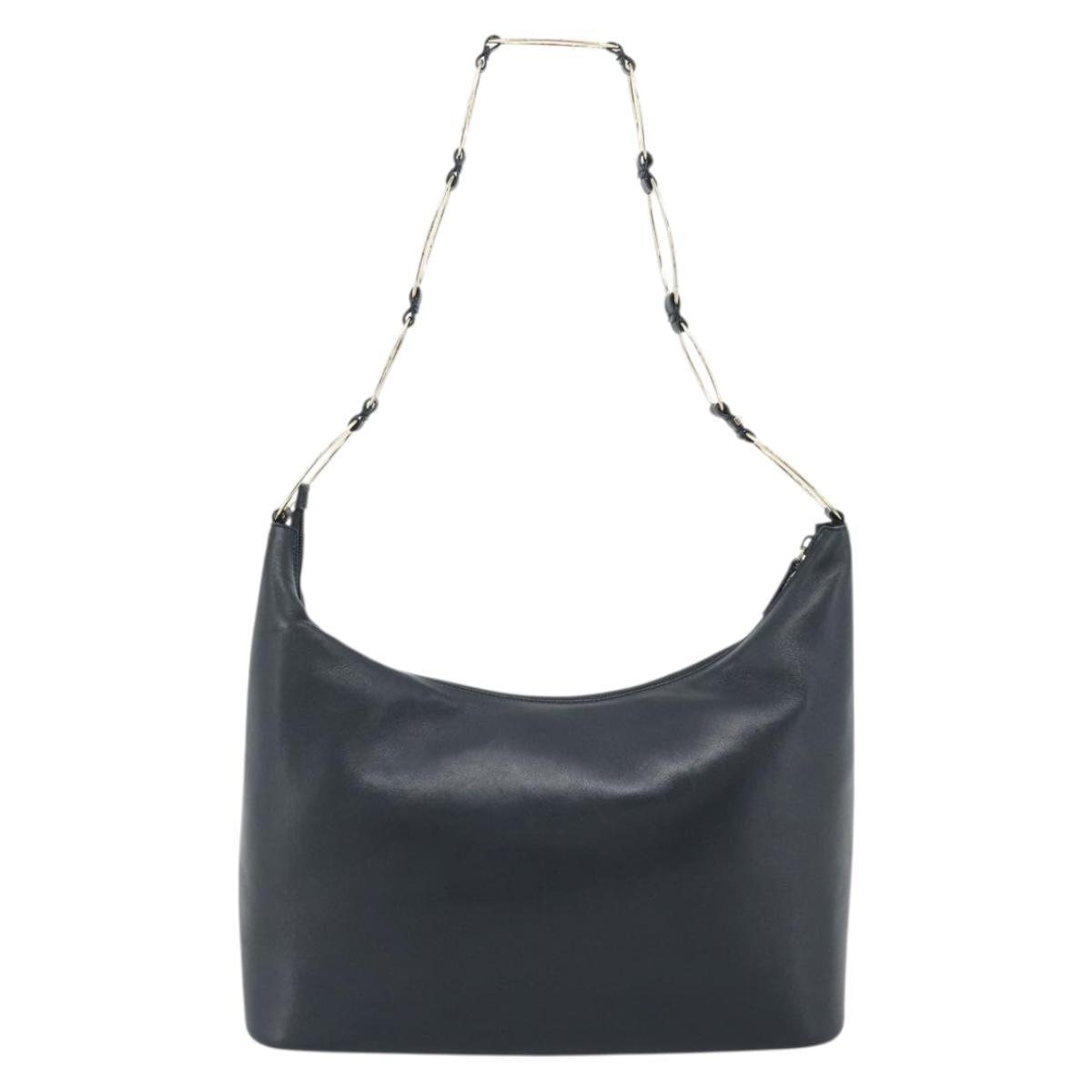 GUCCI Shoulder Bag Leather Navy Gold 001 1998 1805 Auth gh2191