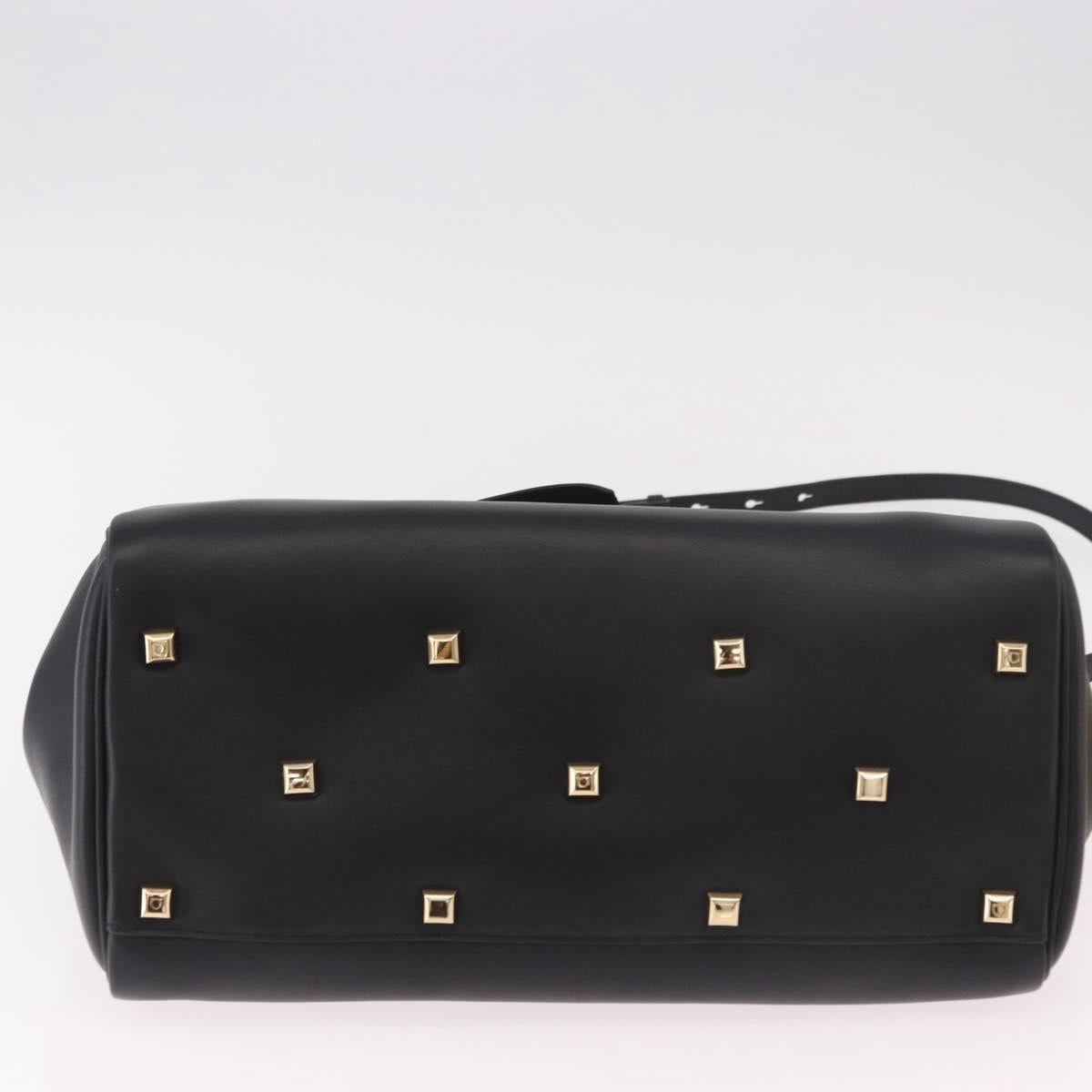 Salvatore Ferragamo Gancini Studio Bag Leather 2way Black Gold Auth gh2193V