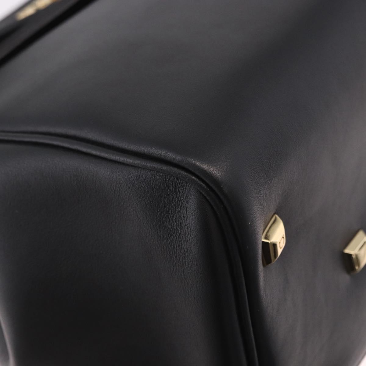 Salvatore Ferragamo Gancini Studio Bag Leather 2way Black Gold Auth gh2193V