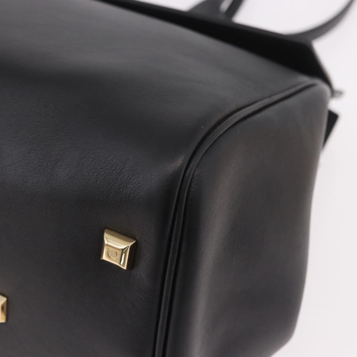 Salvatore Ferragamo Gancini Studio Bag Leather 2way Black Gold Auth gh2193V