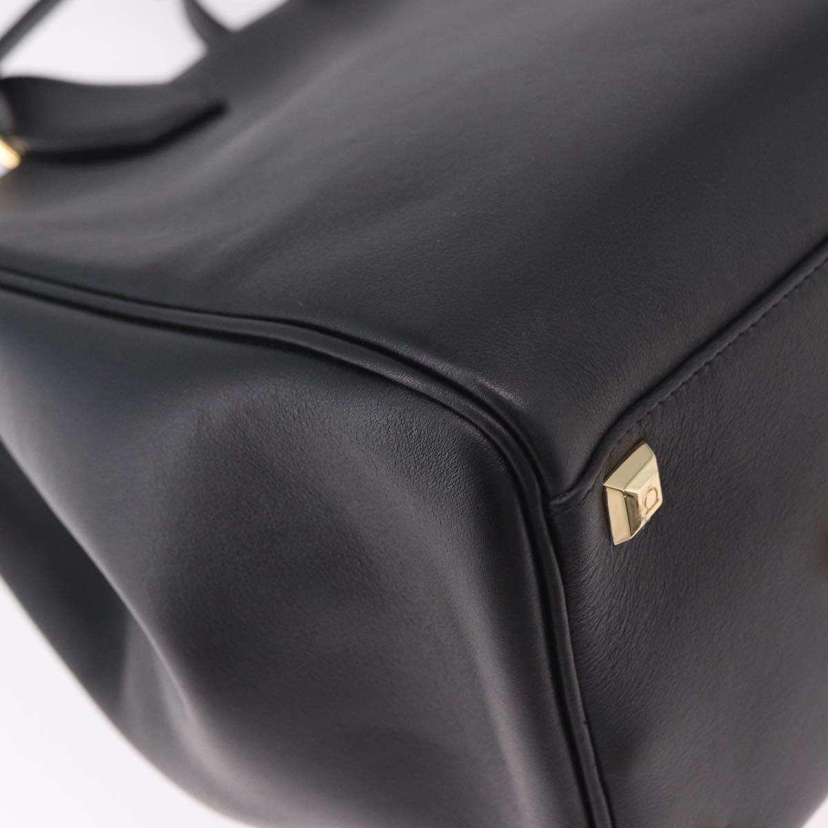 Salvatore Ferragamo Gancini Studio Bag Leather 2way Black Gold Auth gh2193V
