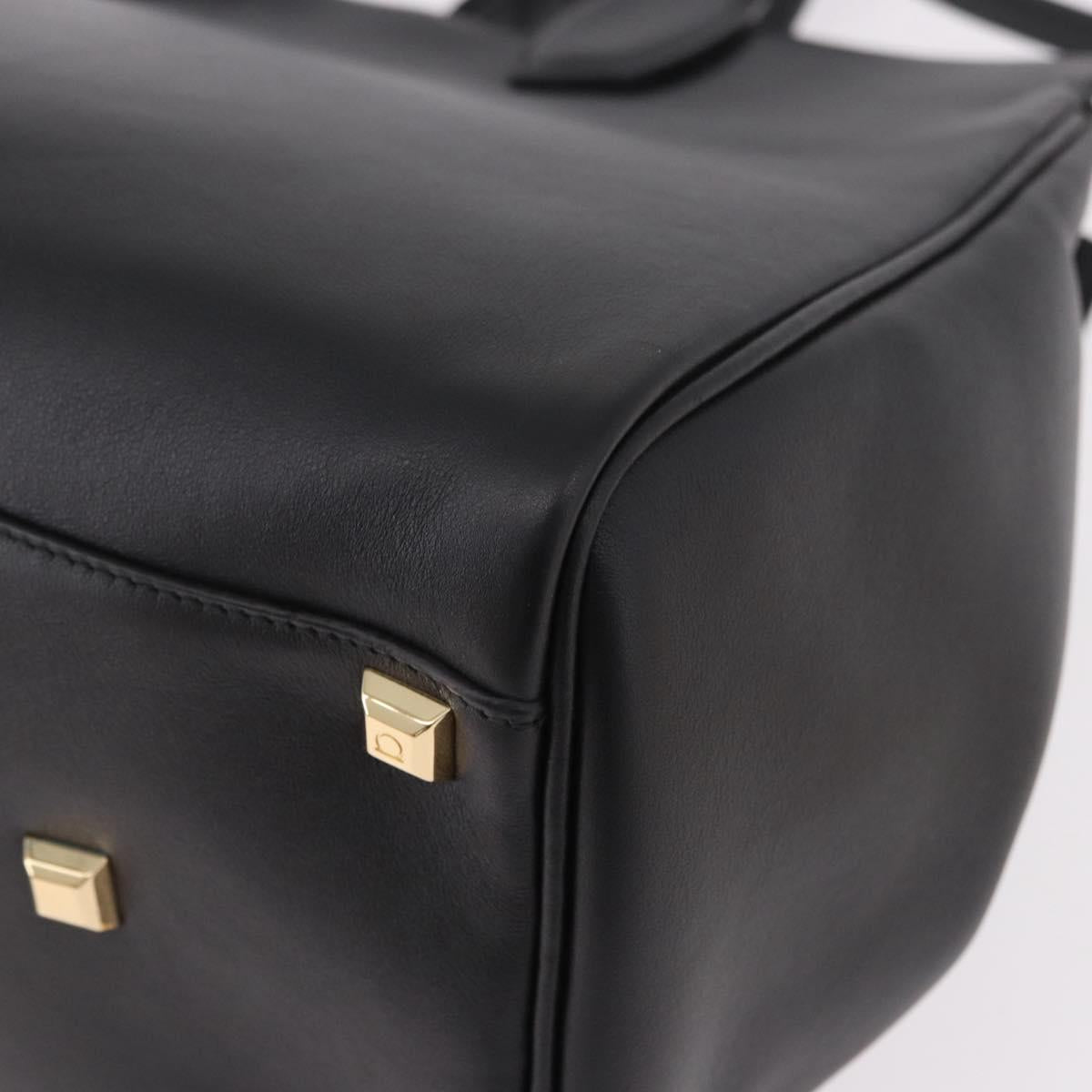 Salvatore Ferragamo Gancini Studio Bag Leather 2way Black Gold Auth gh2193V