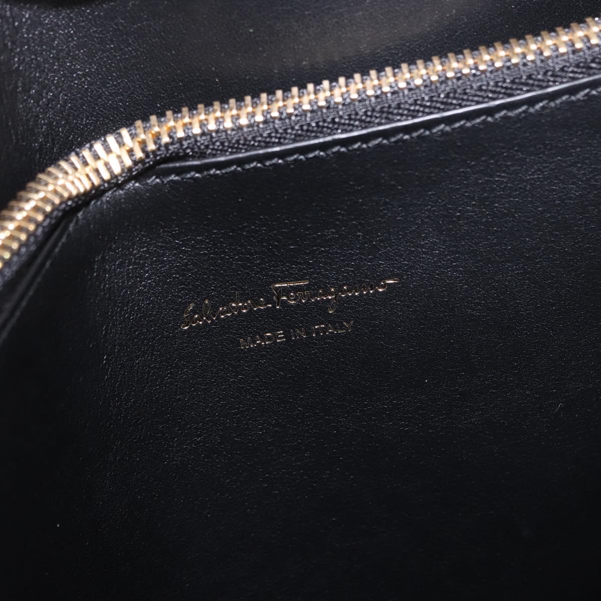 Salvatore Ferragamo Gancini Studio Bag Leather 2way Black Gold Auth gh2193V