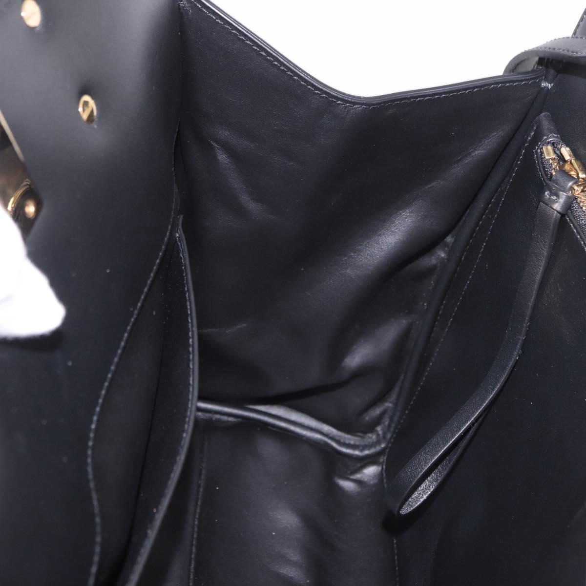 Salvatore Ferragamo Gancini Studio Bag Leather 2way Black Gold Auth gh2193V