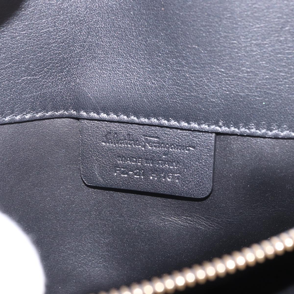 Salvatore Ferragamo Gancini Studio Bag Leather 2way Black Gold Auth gh2193V