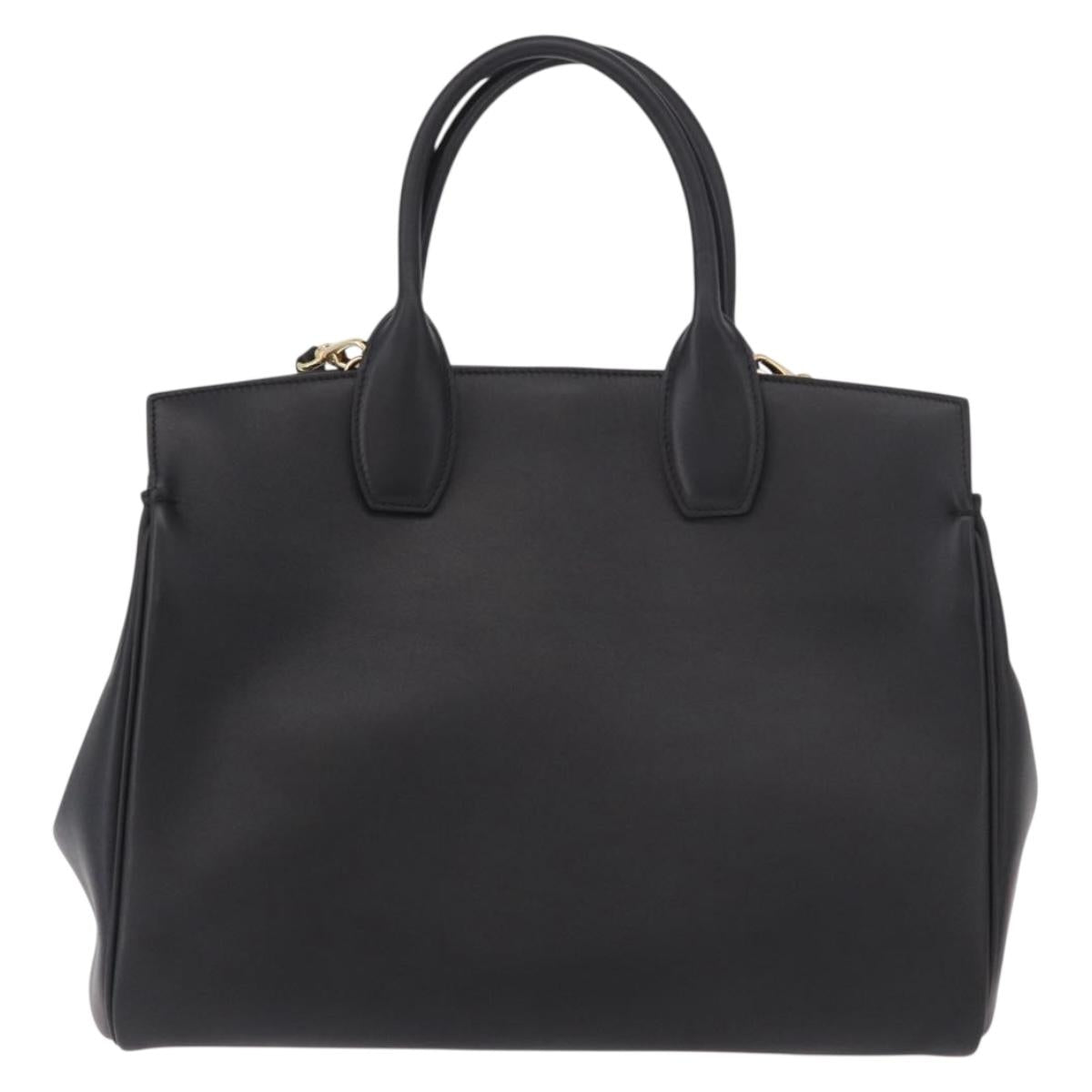 Salvatore Ferragamo Gancini Studio Bag Leather 2way Black Gold Auth gh2193V