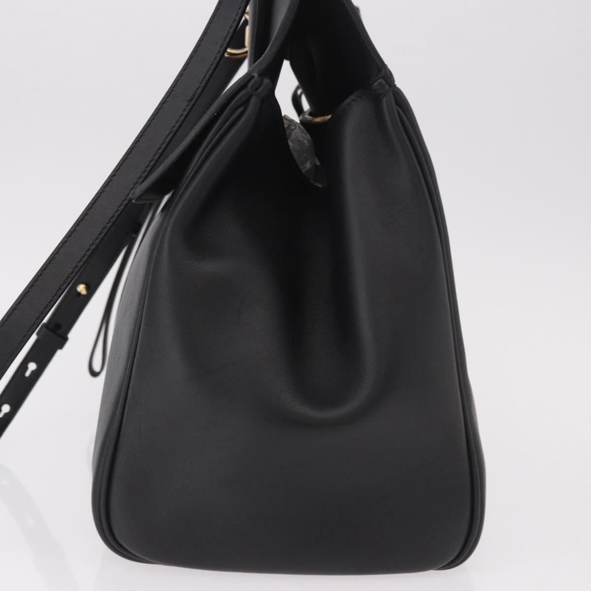 Salvatore Ferragamo Gancini Studio Bag Leather 2way Black Gold Auth gh2193V