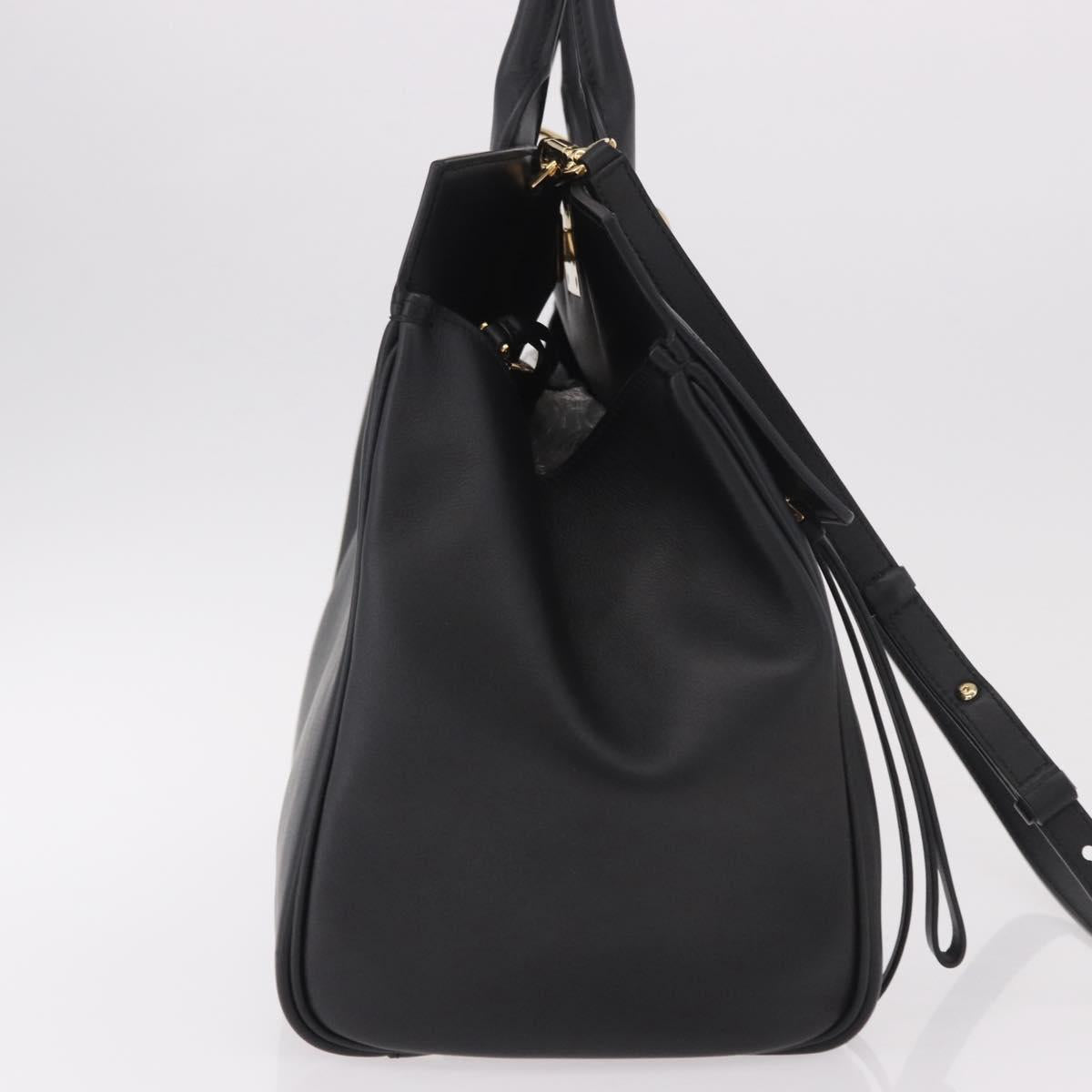 Salvatore Ferragamo Gancini Studio Bag Leather 2way Black Gold Auth gh2193V