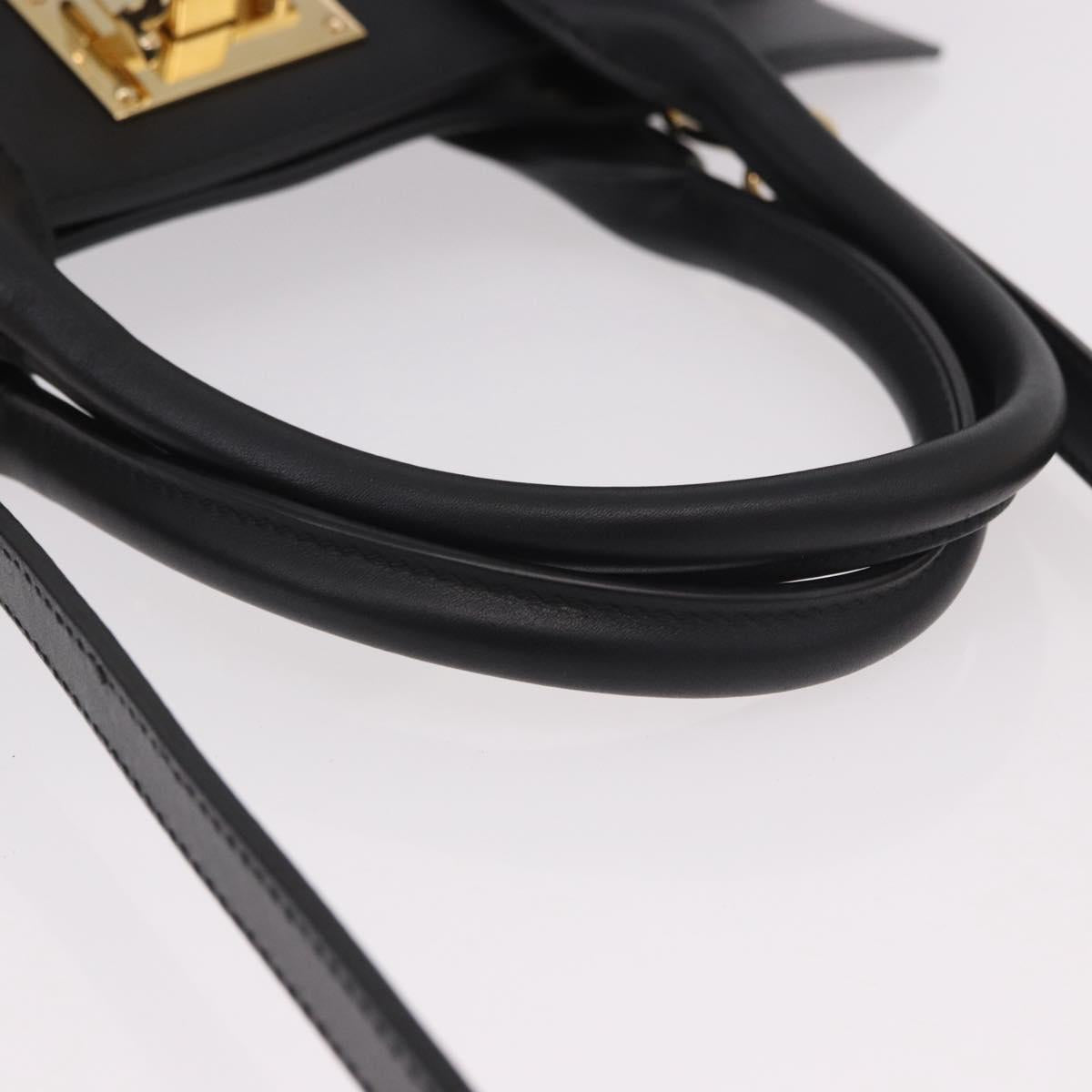 Salvatore Ferragamo Gancini Studio Bag Leather 2way Black Gold Auth gh2193V