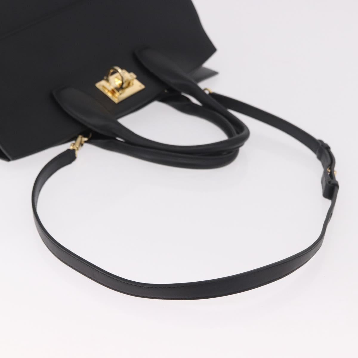 Salvatore Ferragamo Gancini Studio Bag Leather 2way Black Gold Auth gh2193V
