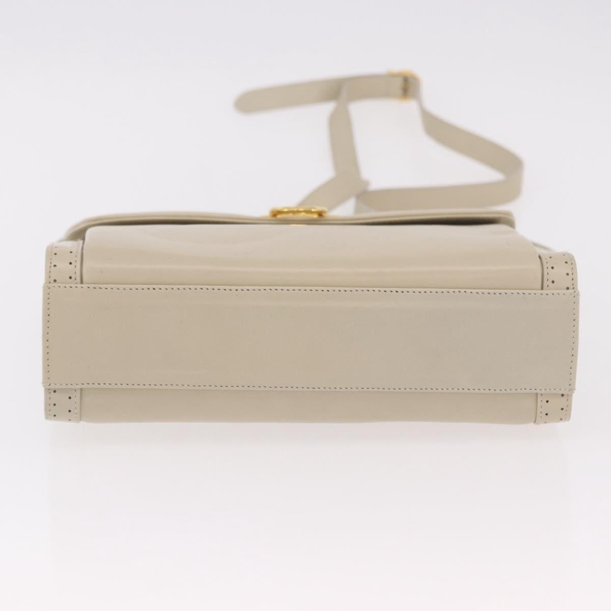 Salvatore Ferragamo Gancini Shoulder Bag Leather Ivory Gold Auth gh2195