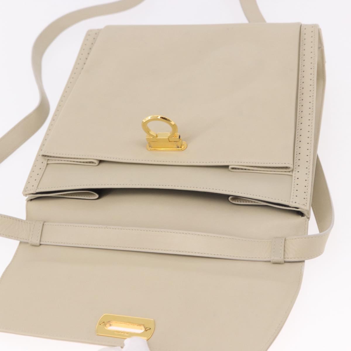 Salvatore Ferragamo Gancini Shoulder Bag Leather Ivory Gold Auth gh2195