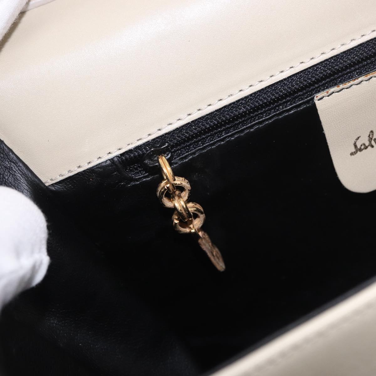 Salvatore Ferragamo Gancini Shoulder Bag Leather Ivory Gold Auth gh2195