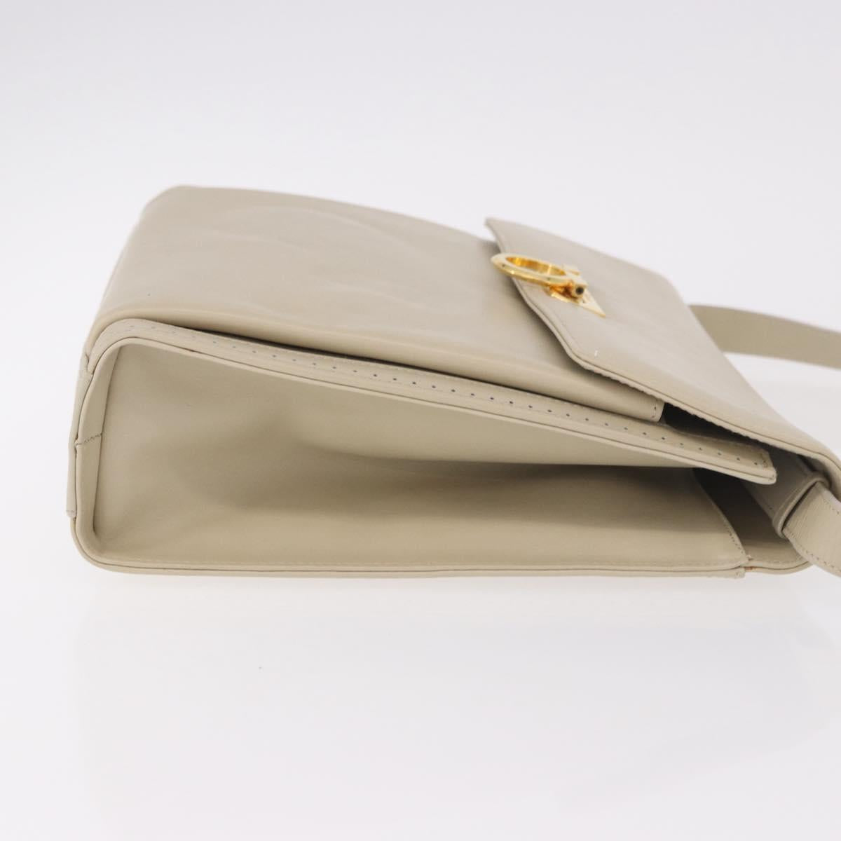 Salvatore Ferragamo Gancini Shoulder Bag Leather Ivory Gold Auth gh2195