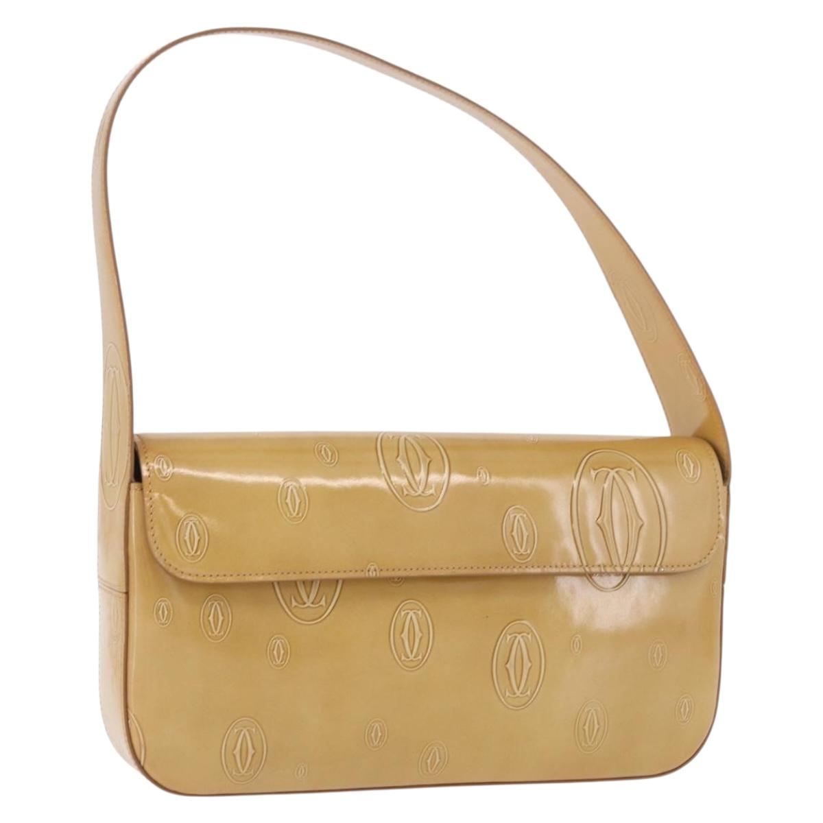 CARTIER Hand Bag Patent leather Beige Silver Auth gh2196A