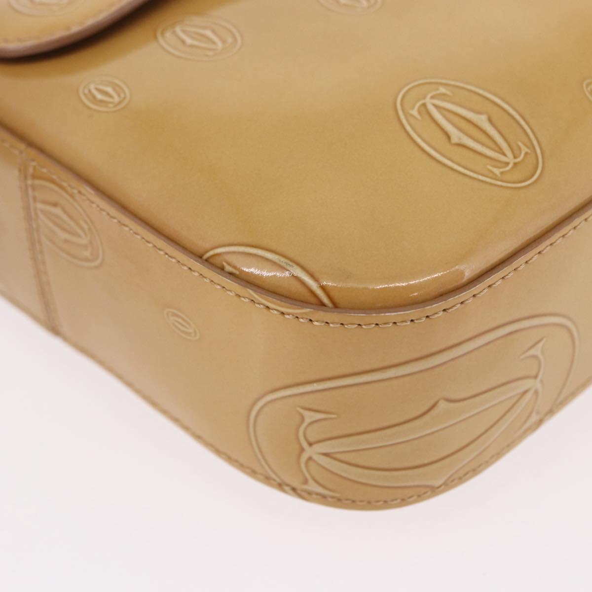 CARTIER Hand Bag Patent leather Beige Silver Auth gh2196A