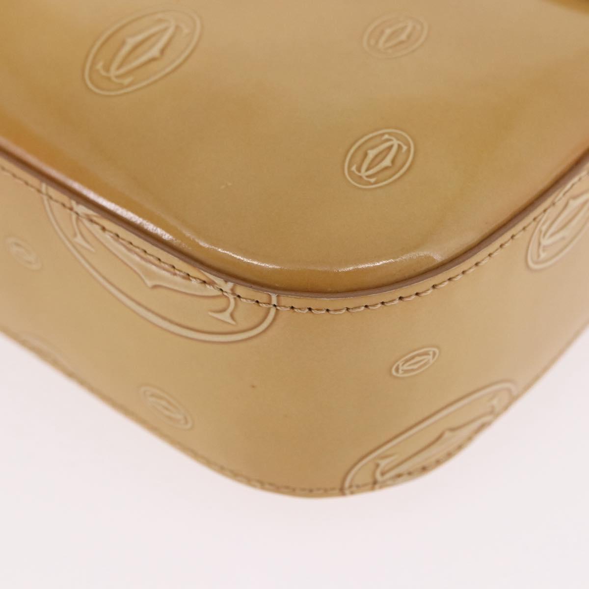 CARTIER Hand Bag Patent leather Beige Silver Auth gh2196A